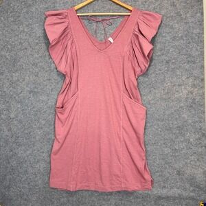 Anthropologie Daily Practice Flutter Sleeve Tee Dress Womens XL Rose V Neck